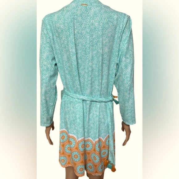 Cabana Life Women’s Wrap Romper L Blue Orange Long Sleeve Tassel Tie Boho Resort - Picture 5 of 10